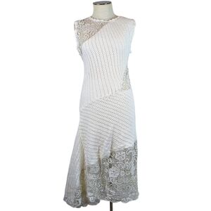 Anthropologie Sleeveless Sweater Dress Lace Detail Asymmetrical Hem Ivory M NWT